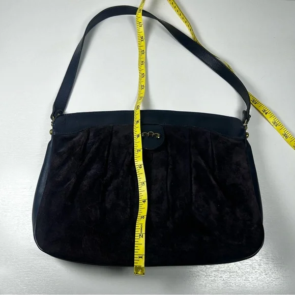 Vintage Etienne Aigner Suede And Leather Blue Shoulder Handbag - Picture 7 of 7